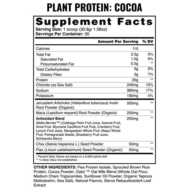 Plant Protein Cocoa Supplement Facts