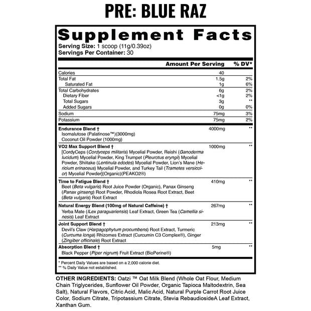 Pre Blue Raz Supplement Facts